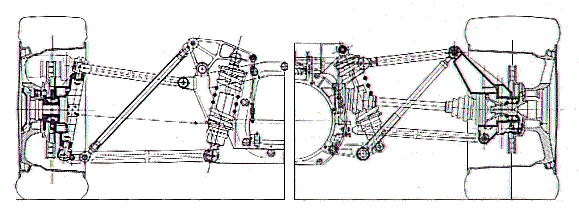 The pushrod front suspension and the pullrod rear suspension